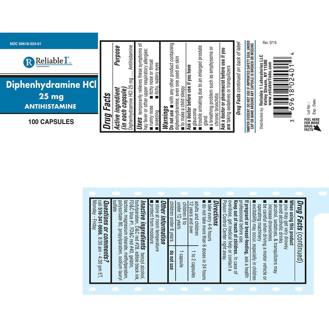 RELIABLE 1 LABORATORIES Diphenhydramine HCI 25mg Antihistamine, OTC Anti Allergy Medicine (100 caplets, 1 Bottle)