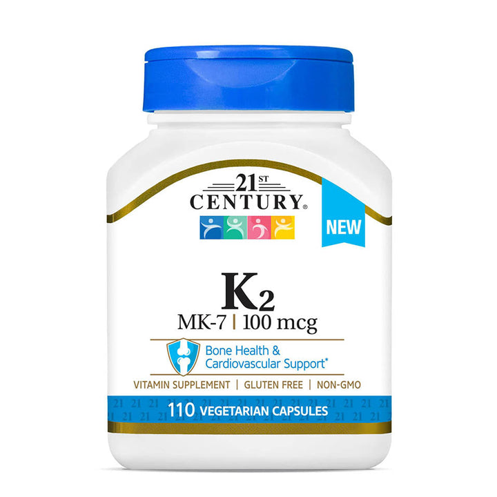 21st Century HealthCare Vitamin K2 (MK-7) 100 mg Vegetarian Capsules, 110 Count