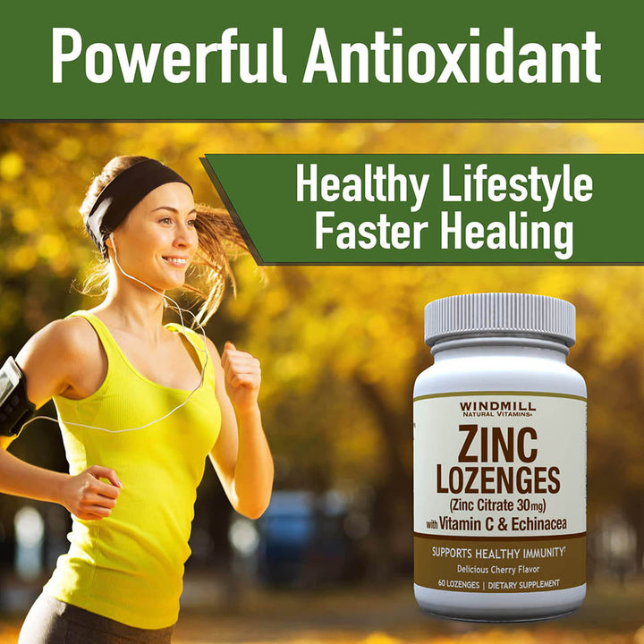 Windmill Health Products Zinc Lozenges, Immune Booster, with Echinacea and Vitamin C, 60 Lozenges, 60 Count