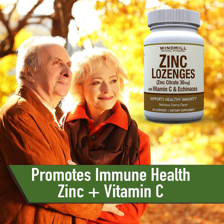 Windmill Health Products Zinc Lozenges, Immune Booster, with Echinacea and Vitamin C, 60 Lozenges, 60 Count