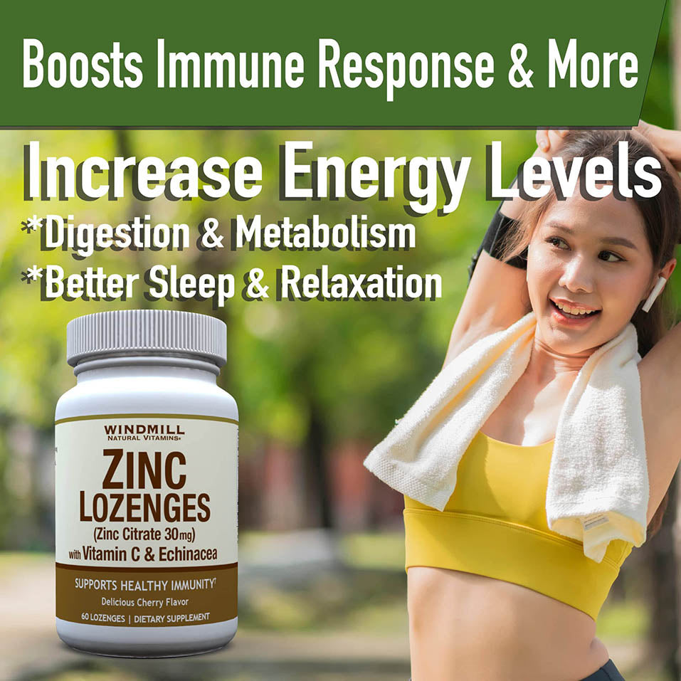 Windmill Health Products Zinc Lozenges, Immune Booster, with Echinacea and Vitamin C, 60 Lozenges, 60 Count