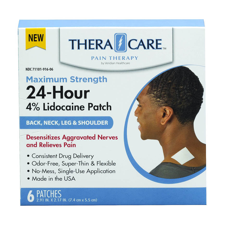 TheraCare 24-Hour Pain Relief Patch | 4% Lidocaine Patch | 2.91â€ x 2.17â€ | 6-Count Box