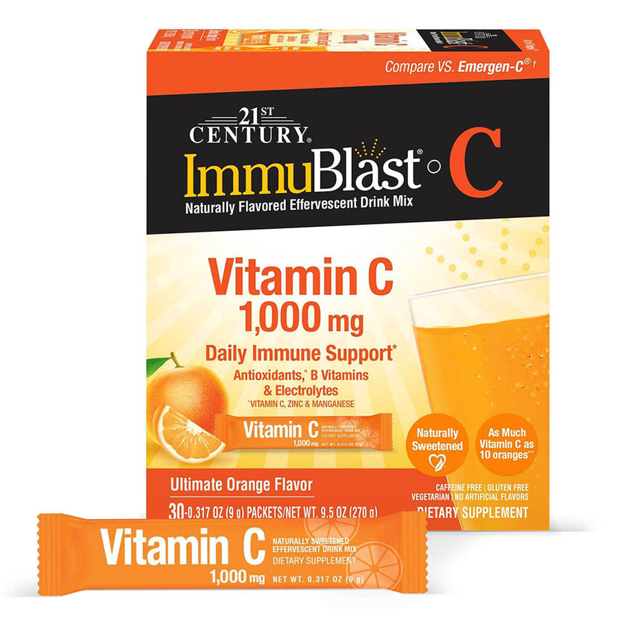 21st Century Immublast C Effervescent Drink Mix Packets, Ultimate Orange, 9.5 Ounce, Pack of 30