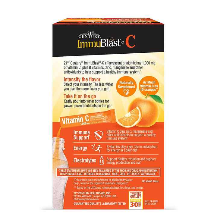 21st Century Immublast C Effervescent Drink Mix Packets, Ultimate Orange, 9.5 Ounce, Pack of 30