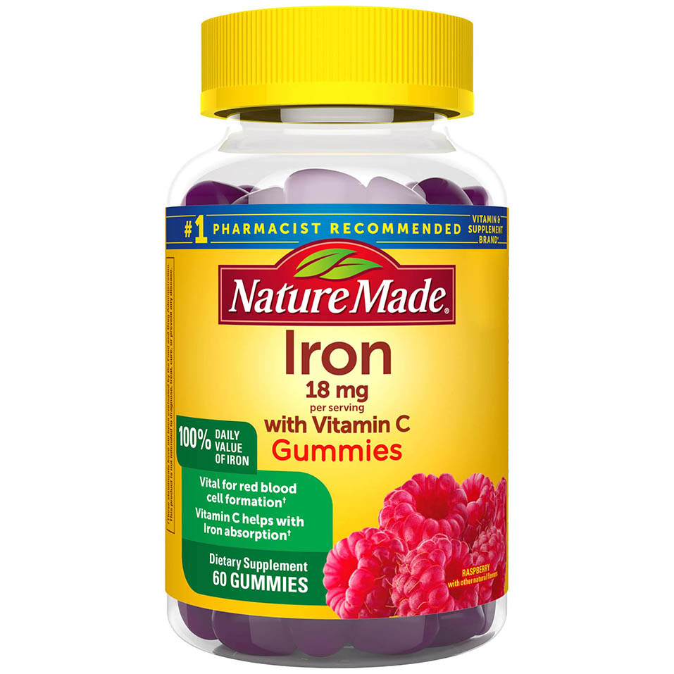 Nature Made Iron 18 mg per Serving with Vitamin C, Dietary Supplement for Red Blood Cell Support, 60 Gummies, 30 Day Supply