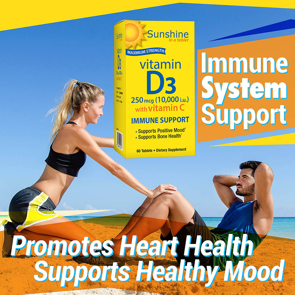 Sunshine Vitamin D 10,000 IU, Healthy and Strong Bones, 30 Servings