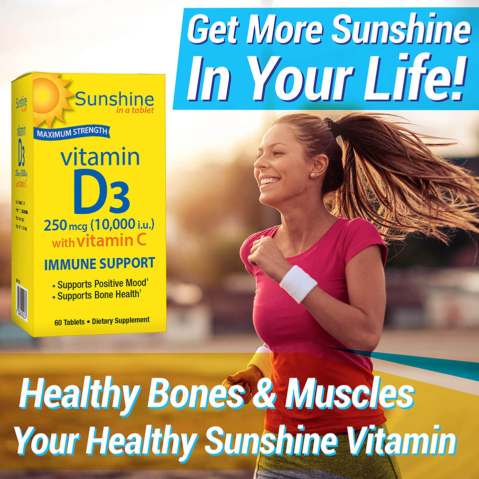 Sunshine Vitamin D 10,000 IU, Healthy and Strong Bones, 30 Servings