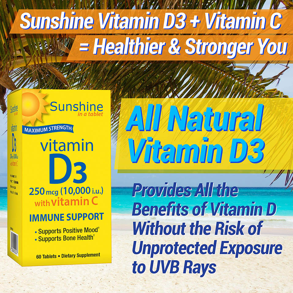 Sunshine Vitamin D 10,000 IU, Healthy and Strong Bones, 30 Servings