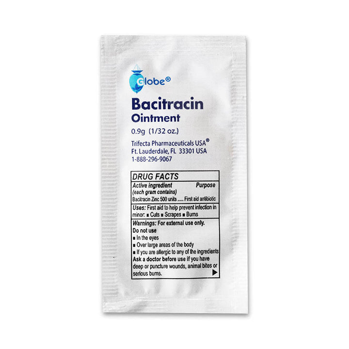 Globe (144 Pack) Bacitracin Antibiotic Zinc Ointment 0.9gr Foil Packet. First Aid Ointment to Prevent and heal infections for Minor cuts, scrapes and Burns.