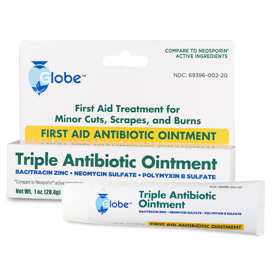 Globe Triple Antibiotic First Aid Ointment, 1 Oz. | 24-Hour Infection Protection, Treatment for Minor Scrapes, Burns and Cuts | (1 Tube)