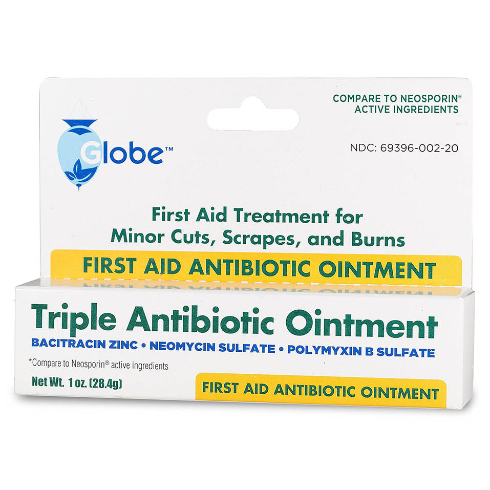 Globe Triple Antibiotic First Aid Ointment, 1 Oz. | 24-Hour Infection Protection, Treatment for Minor Scrapes, Burns and Cuts | (1 Tube)